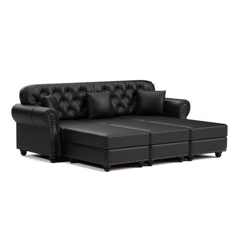 Upholstered Sofa With Nailhead Trim, Rolled Armrests With Ottoman