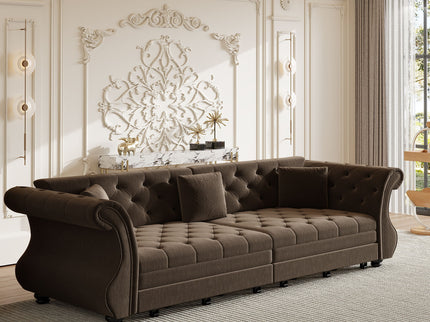 Oversized Chesterfield Pull Out Sofa Bed, Roll Arm Couch With Flower Tufting For Living Room