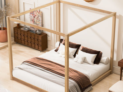 Wood Canopy Platform Bed With Support Legs And Airflow Slats