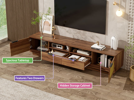 TV Stand With 2 Drawers And Open Shelving - Walnut