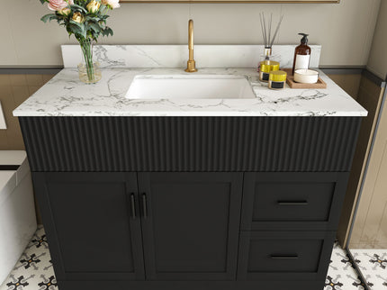 Bathroom Vanity Set, Fluted Cabinet, Soft Close Doors With Drawers, Single Faucet Hole, Sink Included - Black