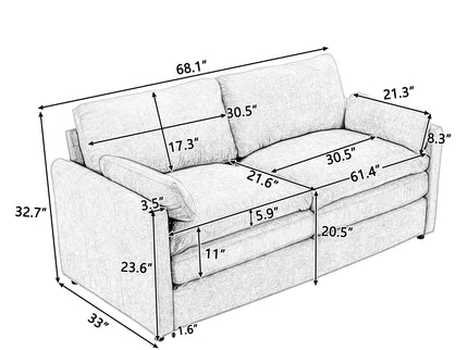 Cozy Upholstered Cushion Loveseat Sofa For Living Room
