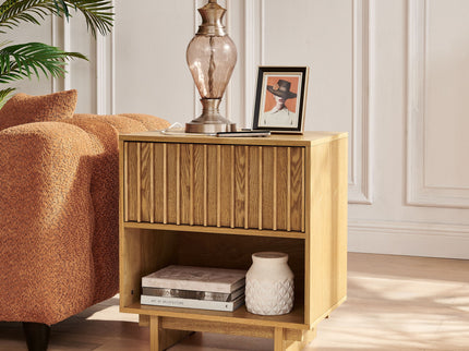 Nightstand With Hidden Charging Station USB Ports & Outlet Hole