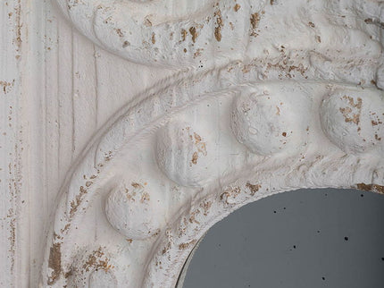 Large Wooden Wall Art Panels With Distressed Round Mirror Accents (Set of 2) - White
