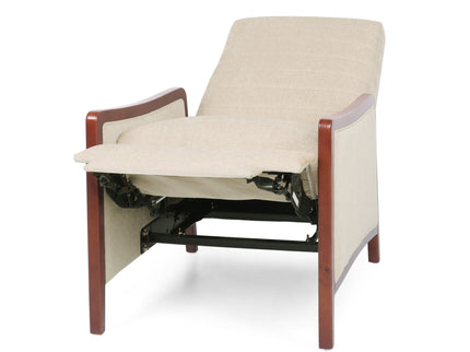Mid Century Modern Fabric Channel Stitch Wood Pushback Recliner