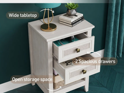 Nightstand With 2 Drawers & Shelf - White