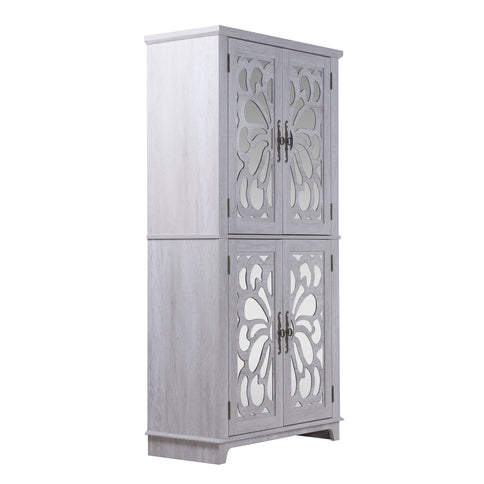 Modern Sideboard Buffet With 4 Mirrored Doors, Adjustable Shelves