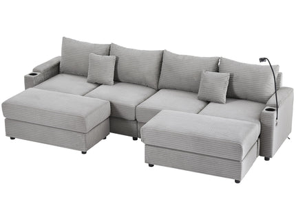 Modern Style Loveseat Sofa Sectional Sofa Couch With Storage Space, A Movable Ottoman, Two USB Ports, Two Cup Holders, A Phone Holder For Living Room