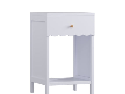 Nightstand With Drawer And Open Shelf, Scalloped Edge Bedside Table