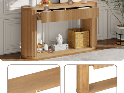 Oval Fluted Console Table With 2 Drawers And Bottom Shelf