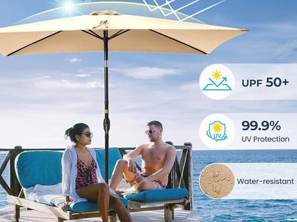 Rectangular Patio Umbrella With Crank Tilt, Polyester UV-Resistant Canopy