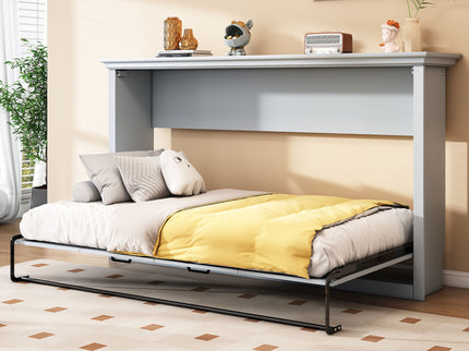 Twin Size Murphy Bed With Cabinet Storage - Gray