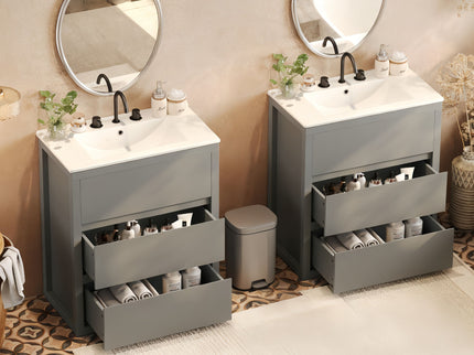 Double Sinks Bathroom Vanity Set With 2 Ceramic Basins