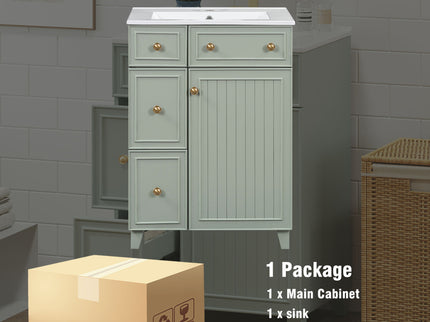 Transitional Style Bathroom Vanity Cabinet With Ceramic Sink
