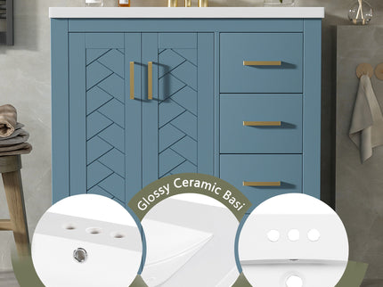 Bathroom Vanity With Sink, Storage Cabinet, Freestanding Set With 3 Drawers & Soft Closing Doors