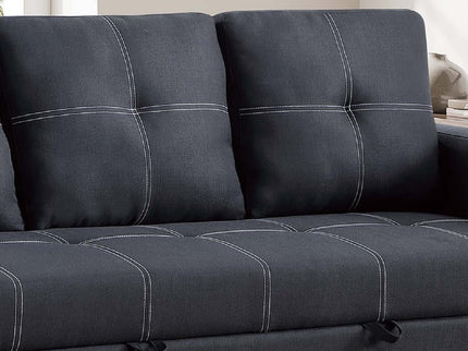 Sectional Sofa Pull Out Bed Upholstered Tufted Convertible Couch - Black