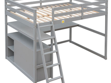 Modern Loft Bed With Built In Desk, Shelves, And 2 Drawers