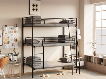 Twin Size Metal Triple Bunk Bed For Bedroom And Dormitory, Convertible Into 3 Separate Beds - Black