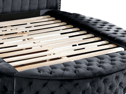 Hazel - Queen Size Tufted Storage Bed & Bluetooth Speakers, USB Port - Black