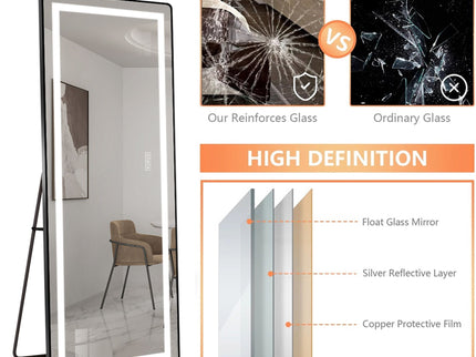 Full-Length Vertical Mirror With LED Light, Dimming Wall Mirror With Frame