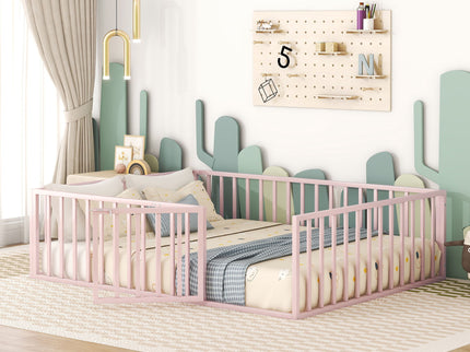 Metal Floor Bed Frame With Fence And Door