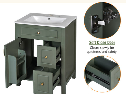 Elegant Bathroom Vanity With Ceramic Sink, Soft Close Doors And Drawers, Double Storage Racks