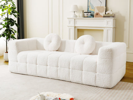 Boneless 3 Seater Sofa With Circular Throw Pillows - Beige