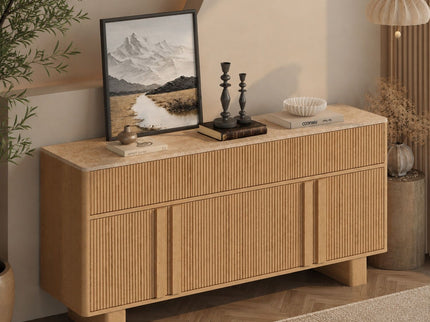 Sideboard Buffet Cabinet With 3 Drawers And 4 Doors For Dining Room