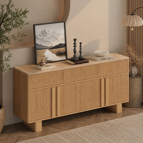 Sideboard Buffet Cabinet With 3 Drawers And 4 Doors For Dining Room