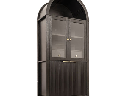 Fluted Tall Arched Pantry Cabinet With Adjustable Shelves