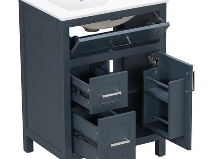Modern Bathroom Vanity With Sink, Flip Drawer & 2 Drawers, Soft Close Hinges, Adjustable Shelf