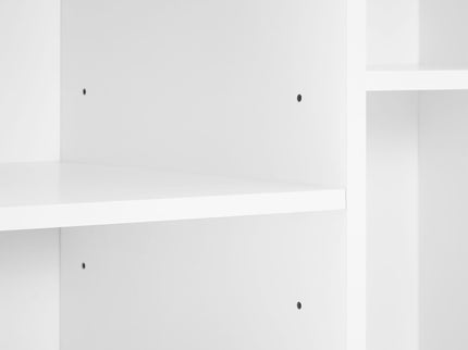 Modern Tall Storage Cabinet With Adjustable Shelves, Flip-Out Basket & Enclosed Doors