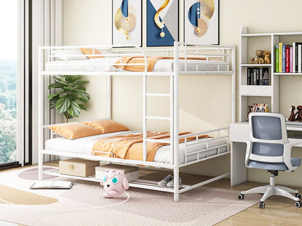Metal Bunk Bed With Shelf And Guardrails