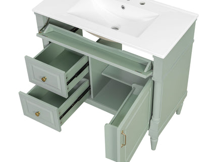 Freestanding Bathroom Vanity With Sink, Adjustable Shelf, Flip Drawer
