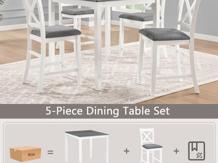 5 Piece Counter Height Dining Table Set With 4 Chairs