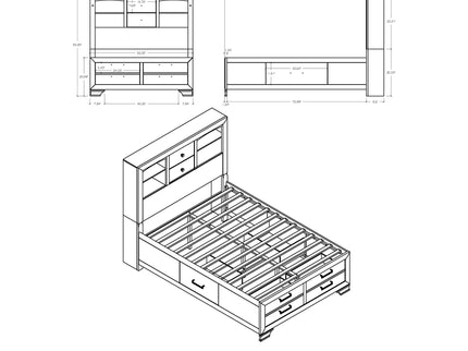 Civic - 5 Piece Storage Bedroom Set With Bookcase Headboard
