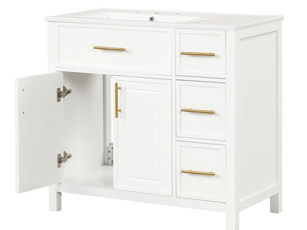 Modern Bathroom Vanity With Sink Top, 2 Doors And 3 Drawers