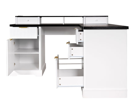 Fluted L-Shaped Desk With Charging Station & Storage Cabinet