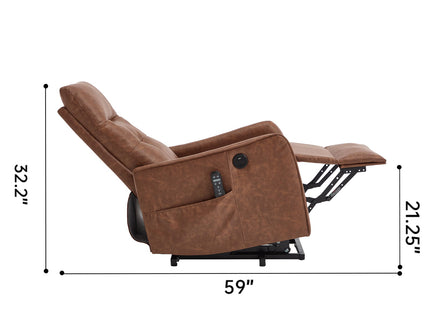 Single Motor Power Lift Recliner Chair With Massage And Heat, USB For Charging - Brown