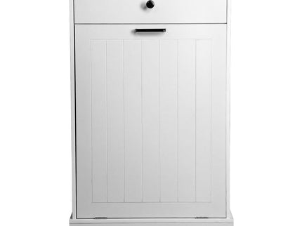 Tilt Out Trash Cabinet With Drawer, 10 Gallon Hamper - White