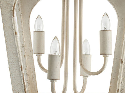 4 Light Wood Chandelier, Hanging Light Fixture With Adjustable Chain For Kitchen, Bulb Not Included - Cream White