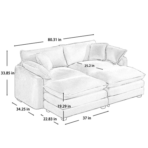 Modern Modular Cushion Sofa With Ottoman, Low Back, Deep Seating Sofa Set
