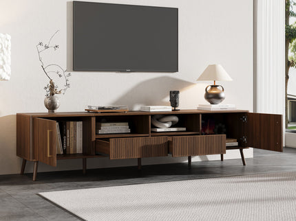 TV Stand For TVs Up To 85" With Soft-Close Doors, Open Shelf, Cable Management - Walnut