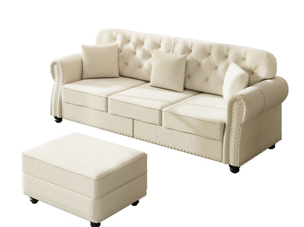 Upholstered 3 Seater Sofa Set With Ottoman