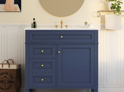 Bathroom Vanity With Top Sink, Modern Bathroom Storage Cabinet, 2 Drawers And A Tip-Out Drawer, Single Sink Bathroom Vanity - Blue