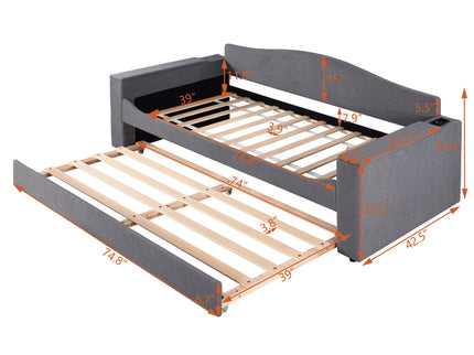 Upholstered Daybed With Storage Armrests, Trundle And Latest Integrated tooth Audio System