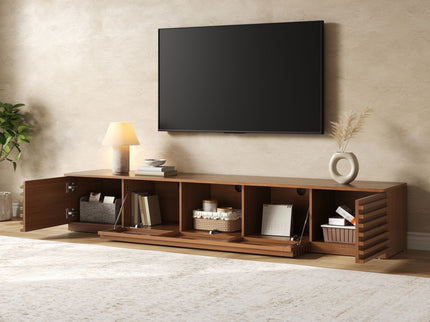 TV Stand, Entertainment Center With Cable Management And Soft Closing Hinges - Walnut