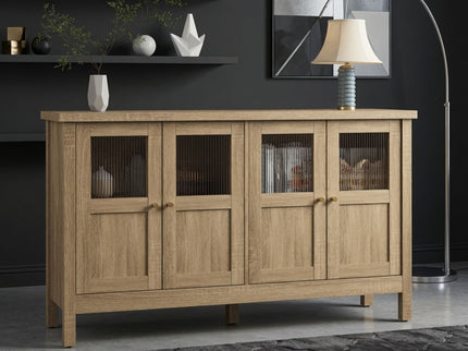 Buffet Cabinet With 4 Doors, Adjustable Shelves Handles - Natural