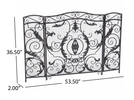 Mariella - Traditional Floral Iron Fireplace Screen With Ornate Design