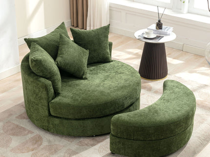 360° Swivel Accent Barrel Chair With Storage Ottoman & 4 Pillows, Modern Leisure Chair Round Accent For Living Room